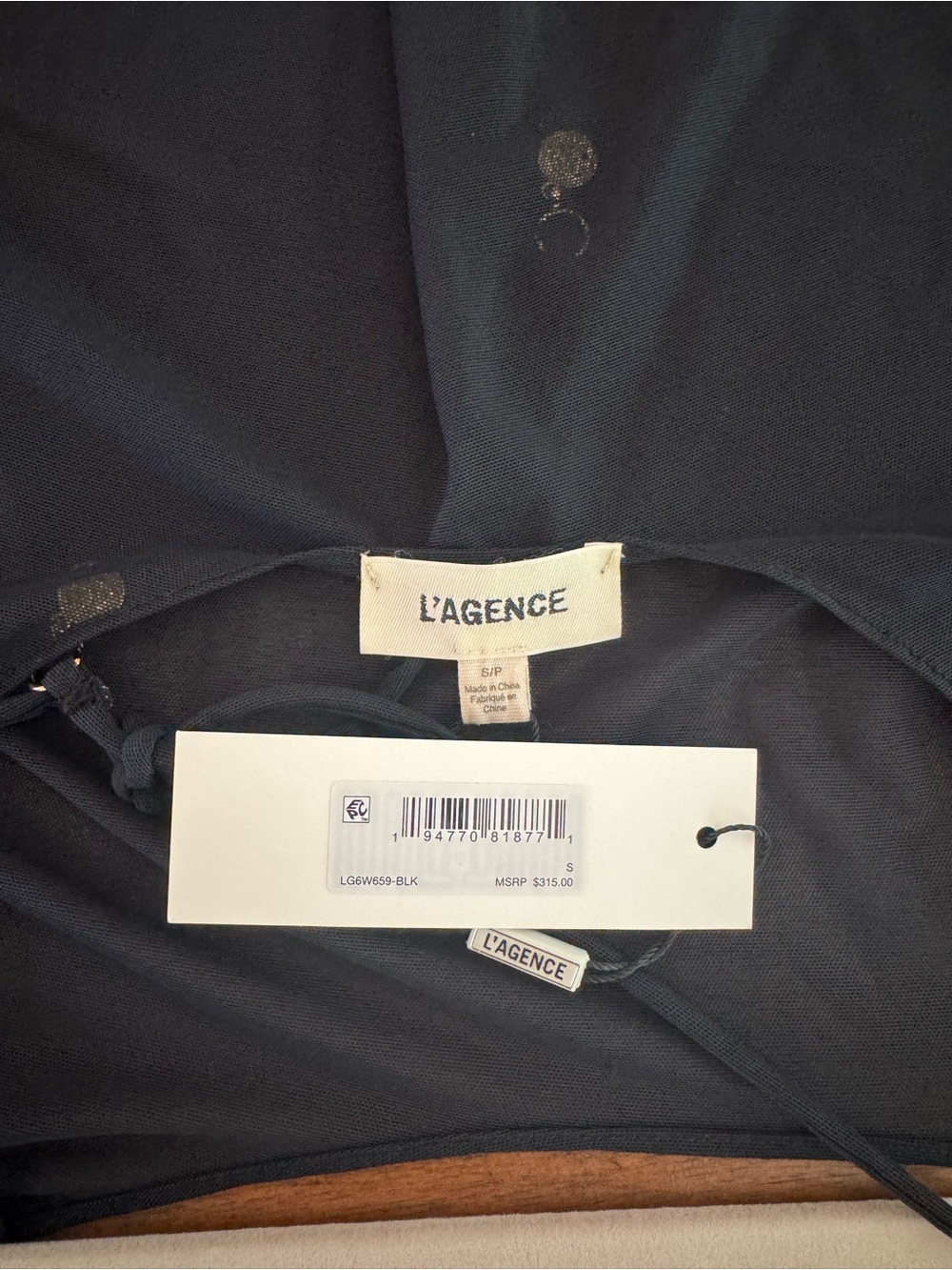 L'AGENCE Black Sheer Ruffle Crop Top with Ruched Maxi Skirt - Picture 5 of 11